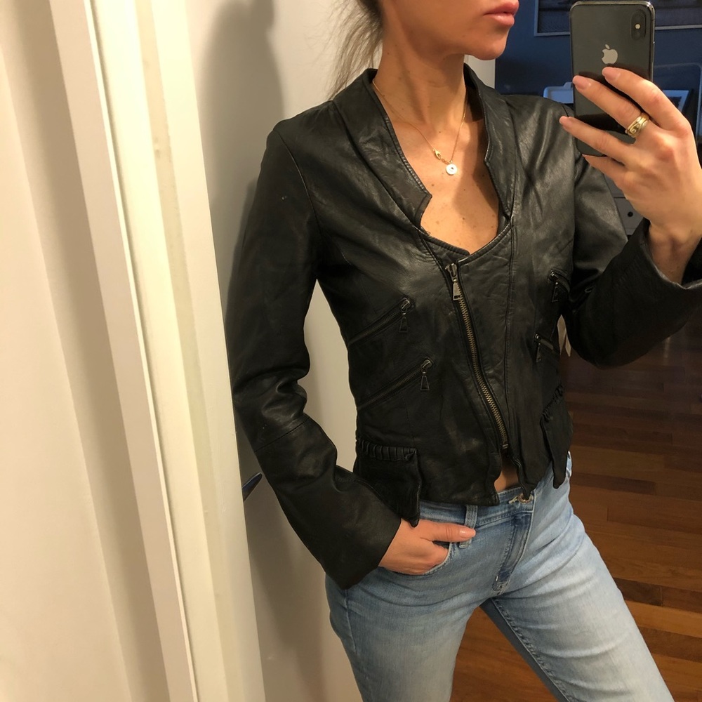 Zara Woman genuine leather moto jacket blazer